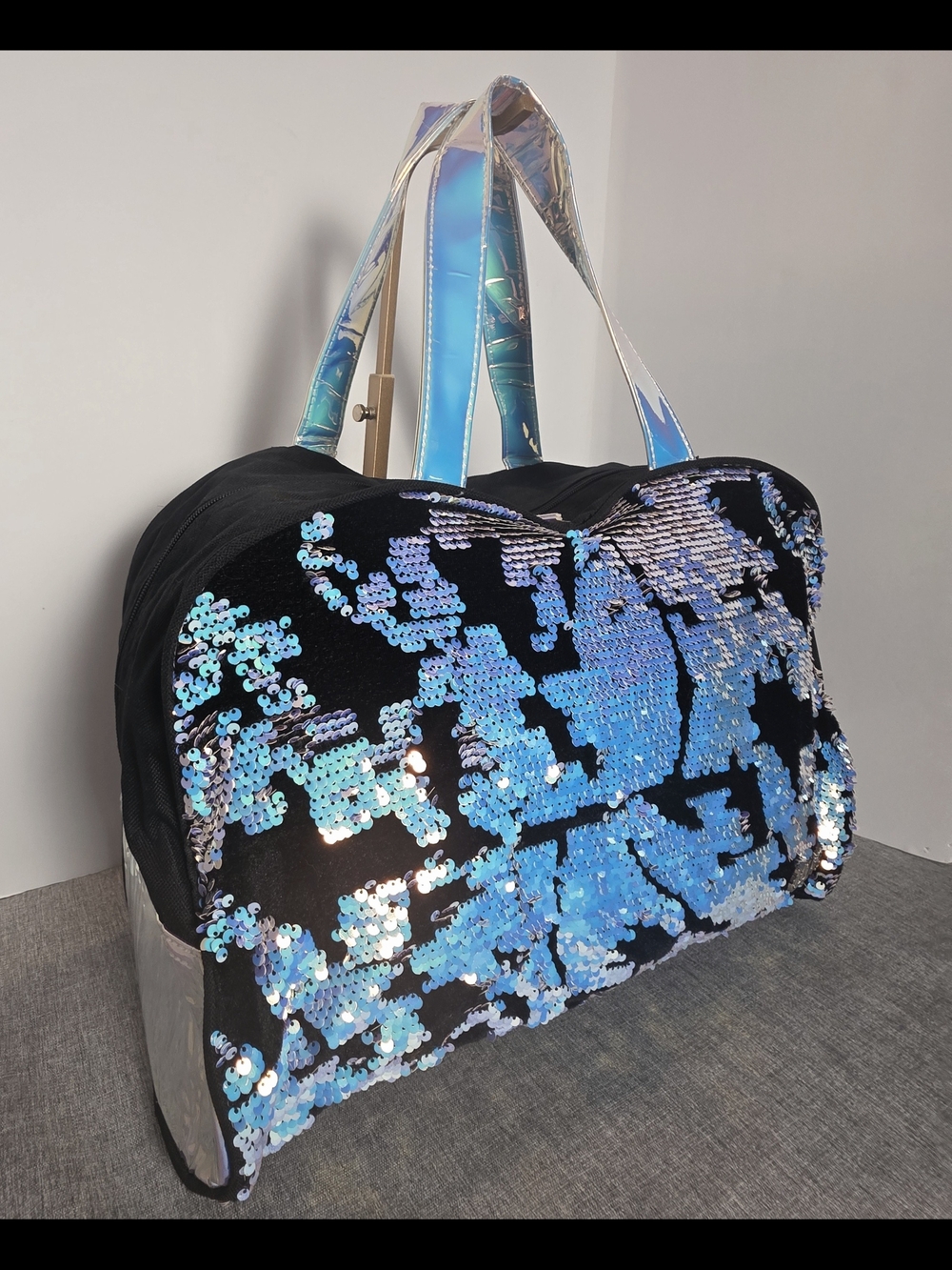 Iridescent Sequin Gym/Weekend Tote Bag - Blue/Black